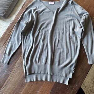 Pink Lily Taupe V-Neck Lightweight Sweater